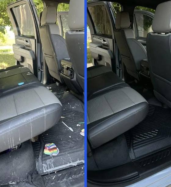 Messy rear seats fully cleaned